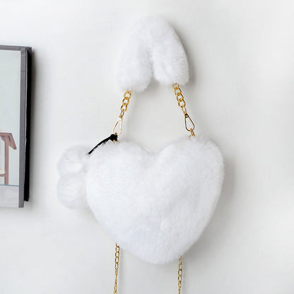 Dames Plush Handtas Hartvorm Met Ketting Detail
