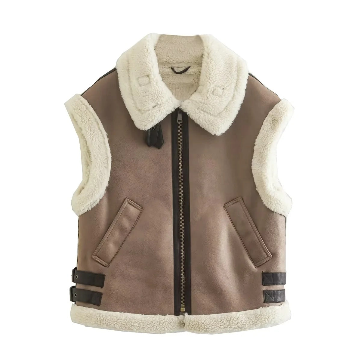 Dames Teddy Bodywarmer Zacht met Aviator Details