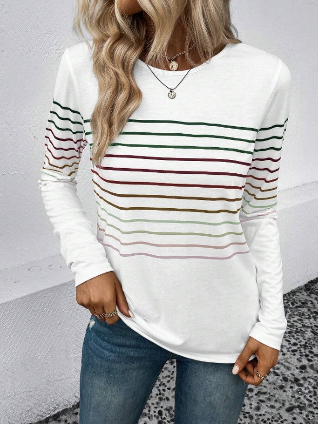 Dames T-shirt Lange Mouwen Streepjes Basic Stijlvol