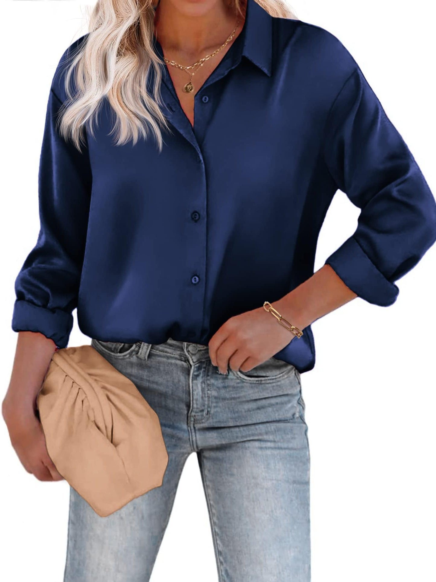 Vrouwen Blouse Lange Mouwen Knoopsluiting Elegance