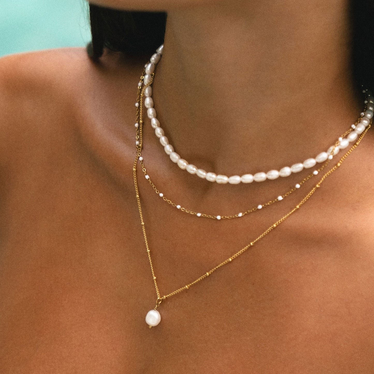 Kralen Choker met Witte Emaille Halsketting