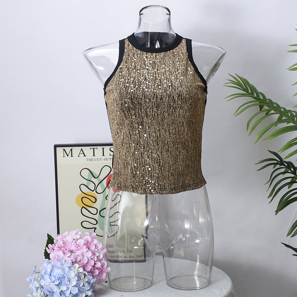 Dames Glamour Top met Pailletten en Effen Kanten Detail