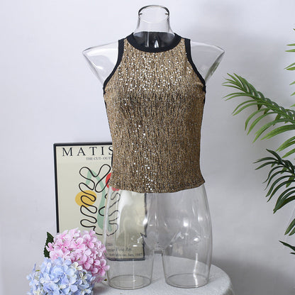 Dames Glamour Top met Pailletten en Effen Kanten Detail