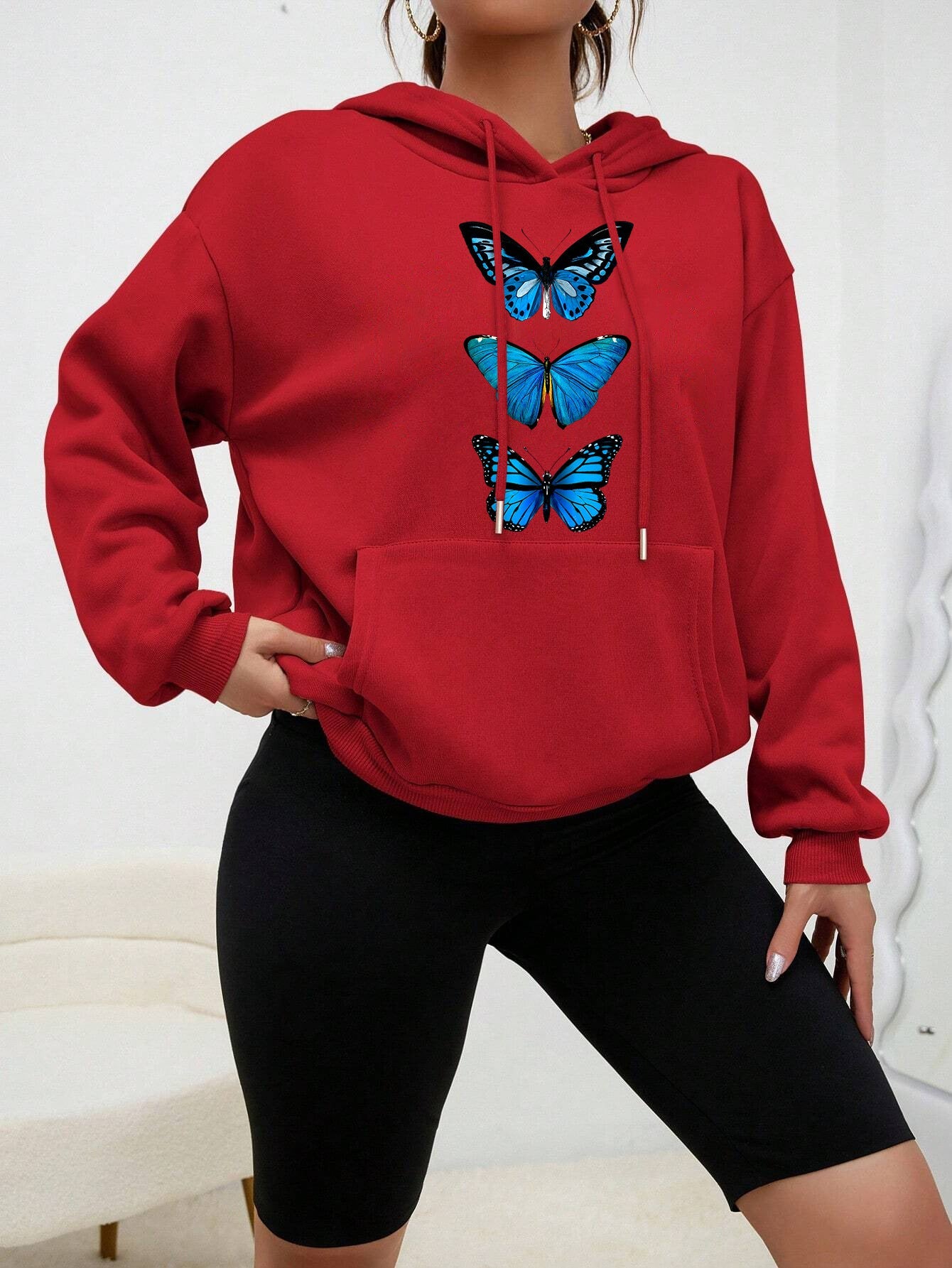 Dames Hoodie Comfortabel met Vlinder Print