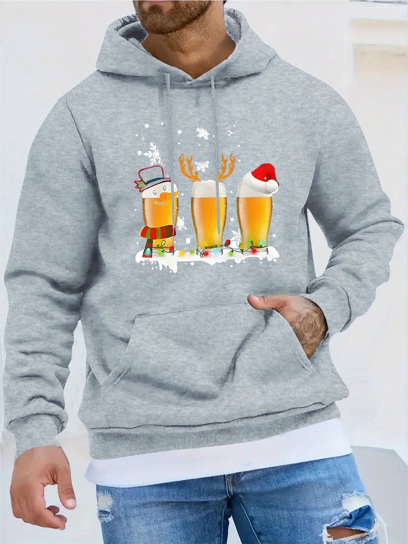 Herensweater Kerstbier Mok Print Casual Sportief - Mode Vibes