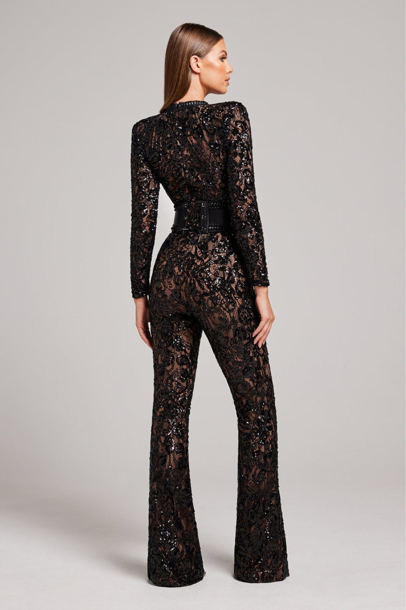 Vrouwelijke Jumpsuit Lange Mouw Met Pailletten en Kant
