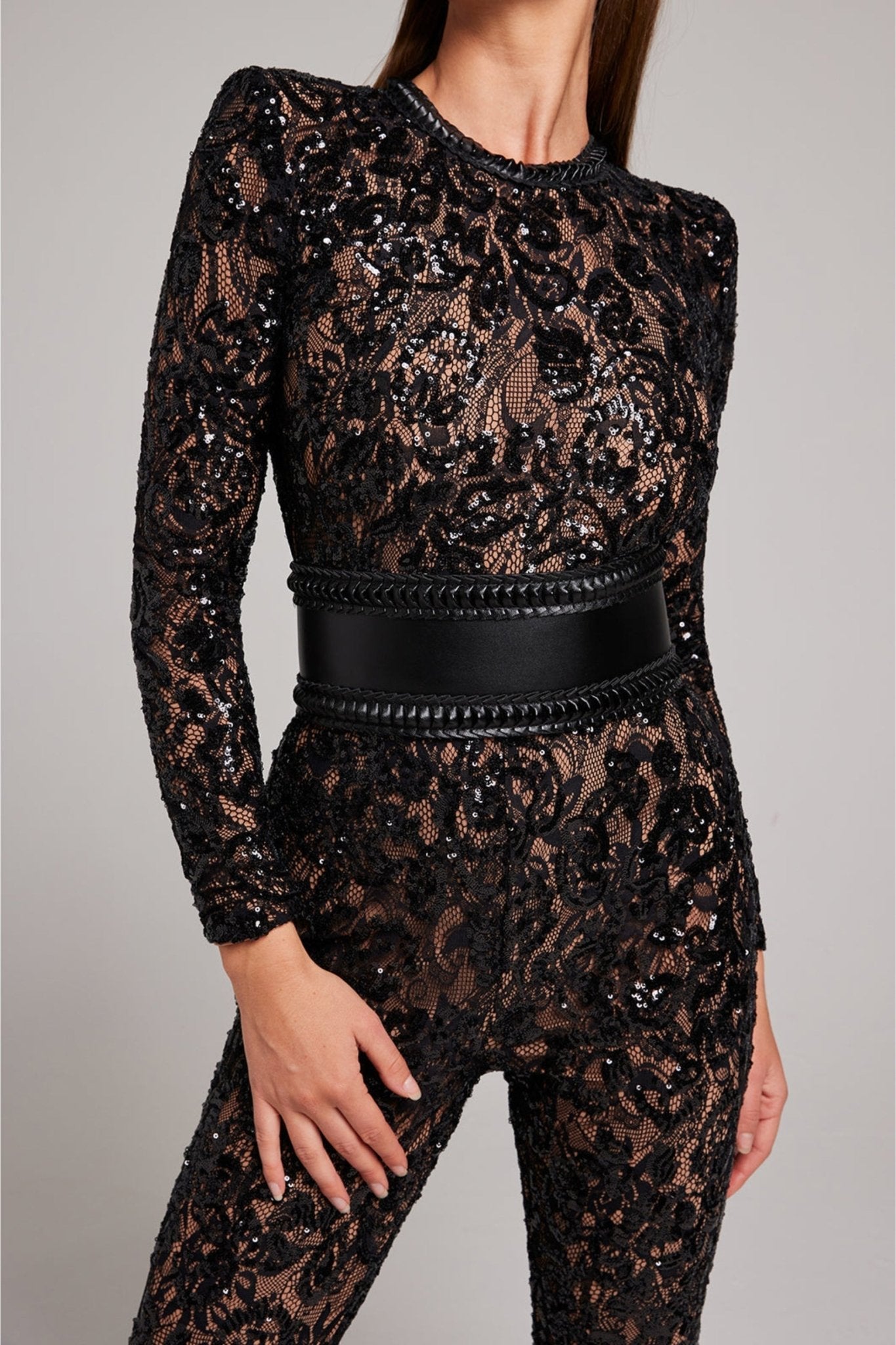 Vrouwelijke Jumpsuit Lange Mouw Met Pailletten en Kant