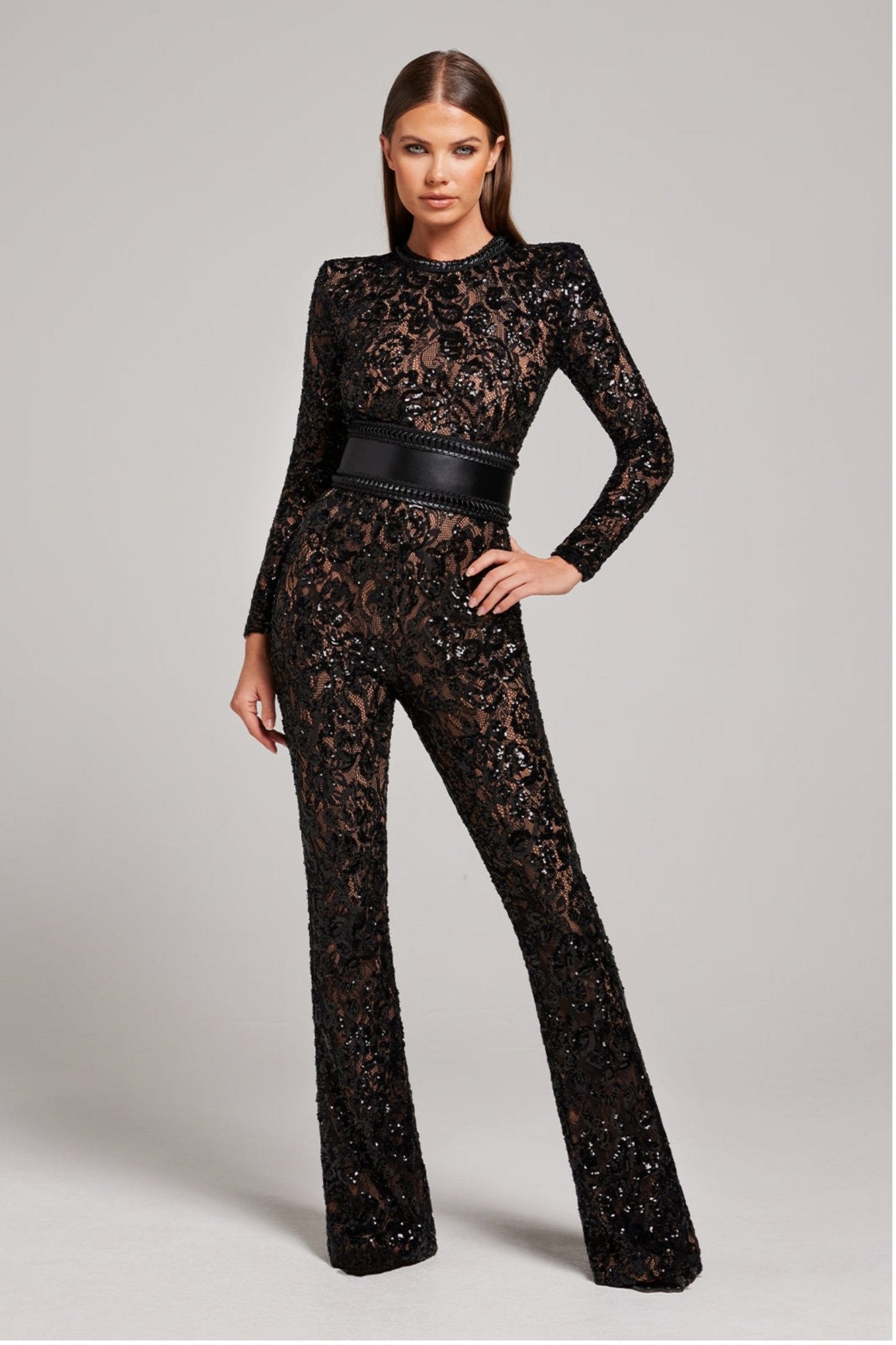 Vrouwelijke Jumpsuit Lange Mouw Met Pailletten en Kant - Mode Vibes