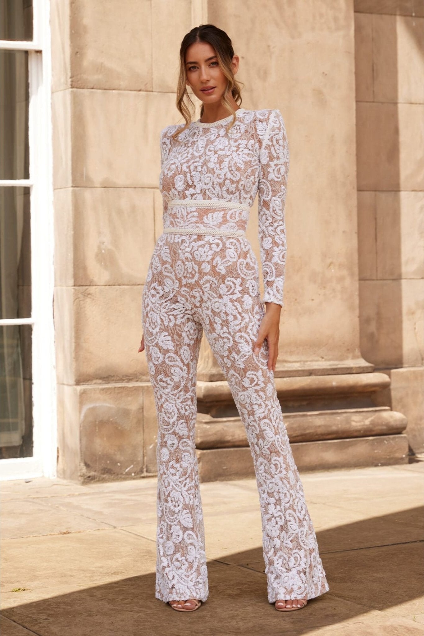 Vrouwelijke Jumpsuit Lange Mouw Met Pailletten en Kant