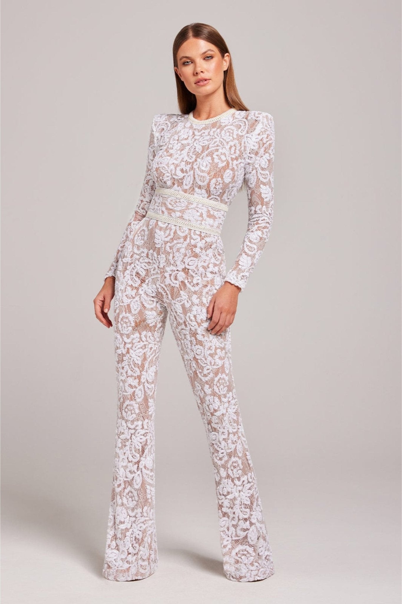 Vrouwelijke Jumpsuit Lange Mouw Met Pailletten en Kant