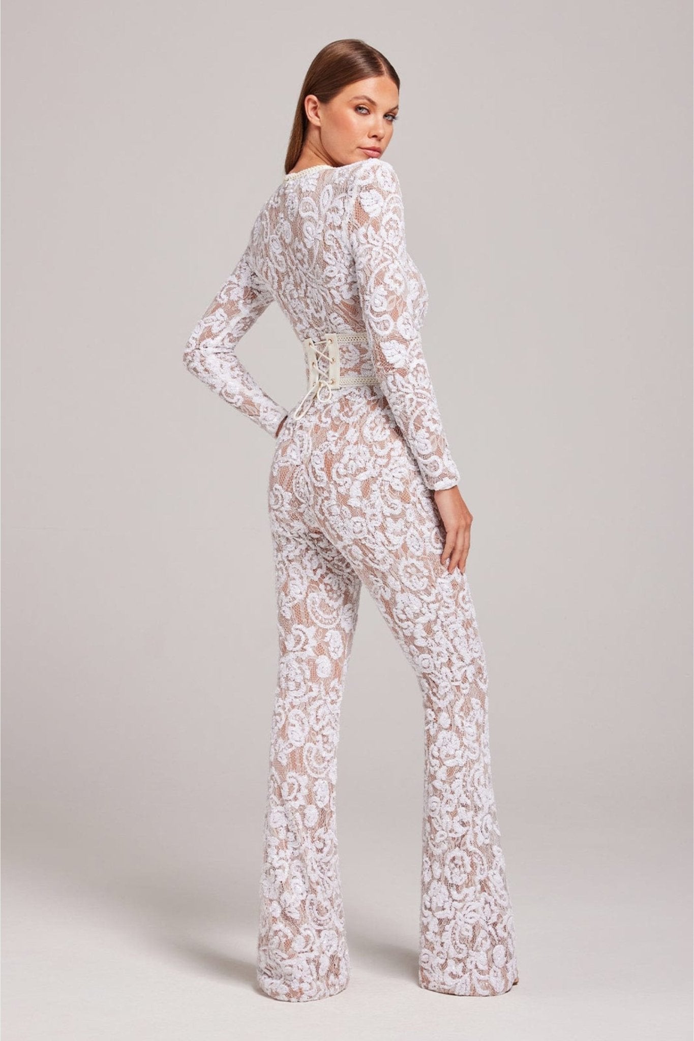 Vrouwelijke Jumpsuit Lange Mouw Met Pailletten en Kant