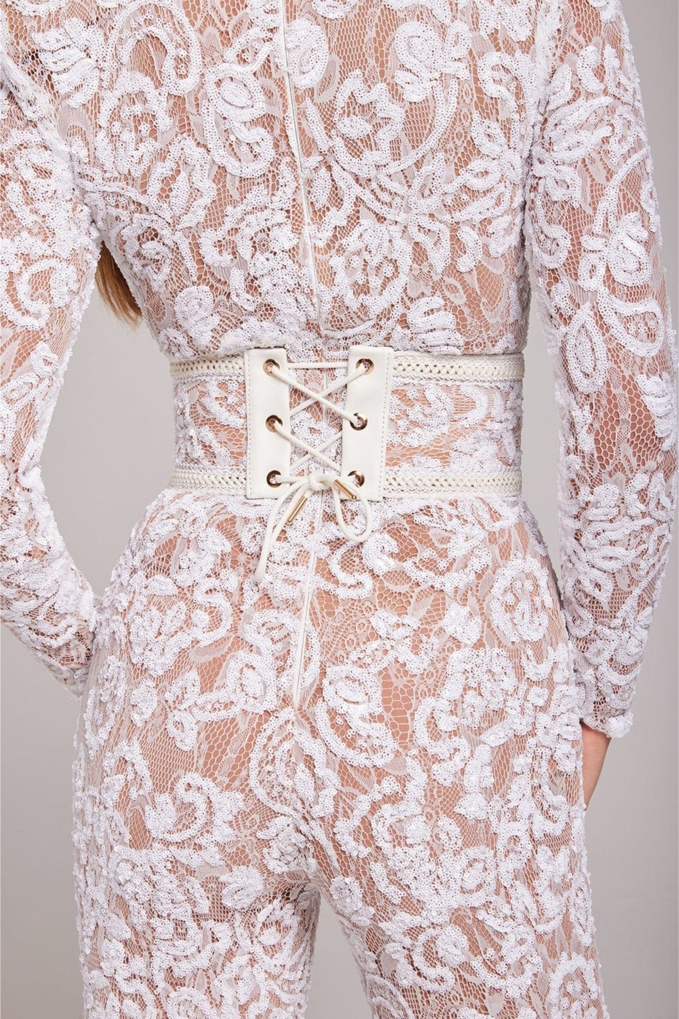 Vrouwelijke Jumpsuit Lange Mouw Met Pailletten en Kant
