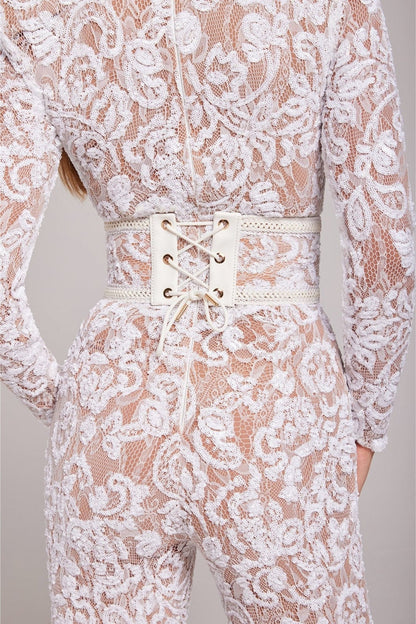 Vrouwelijke Jumpsuit Lange Mouw Met Pailletten en Kant