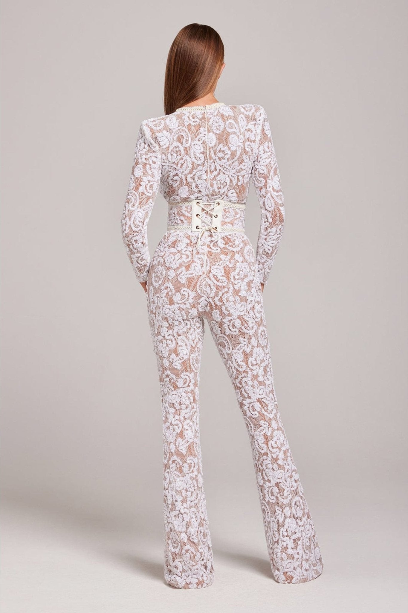 Vrouwelijke Jumpsuit Lange Mouw Met Pailletten en Kant