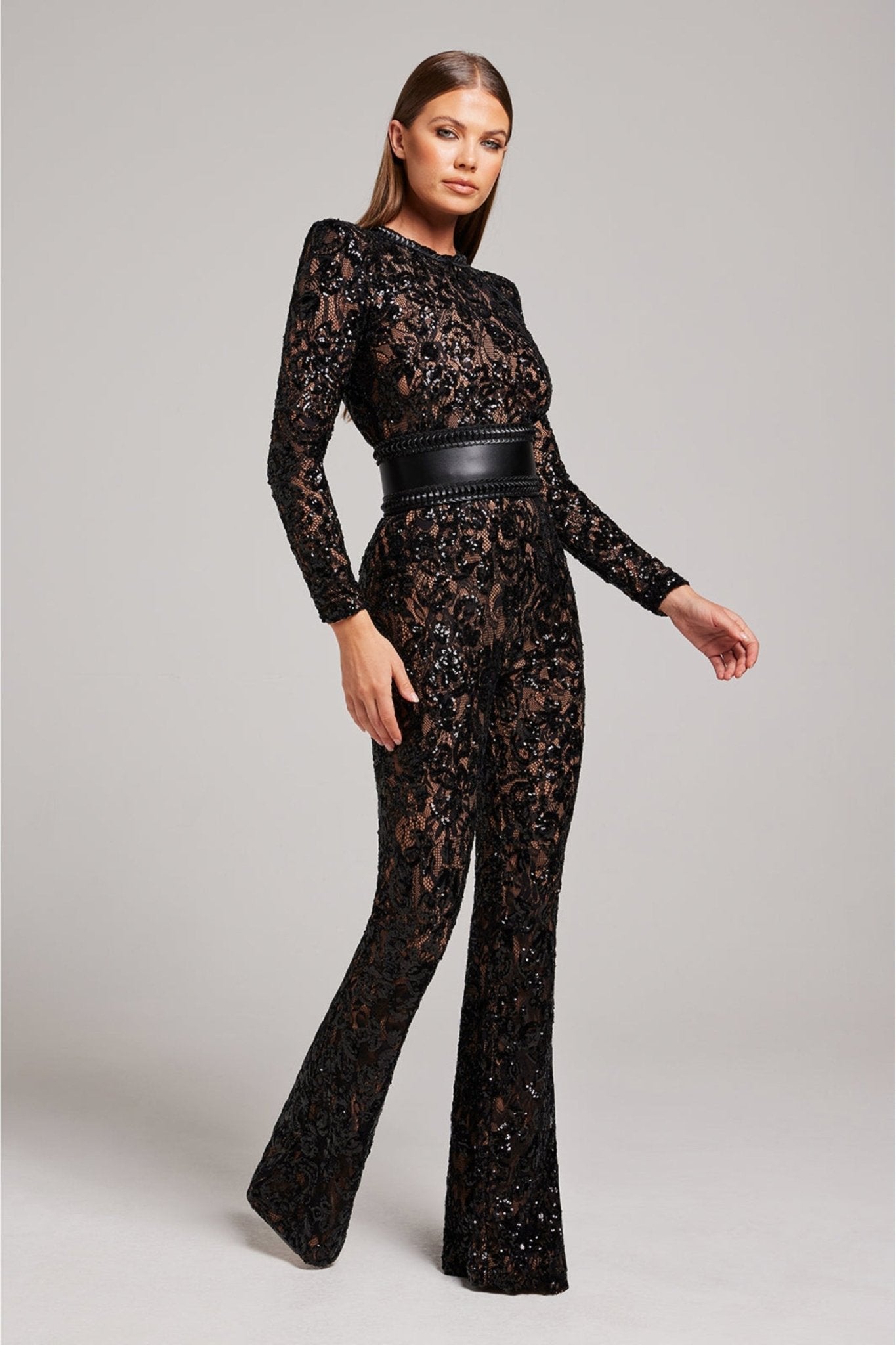 Vrouwelijke Jumpsuit Lange Mouw Met Pailletten en Kant