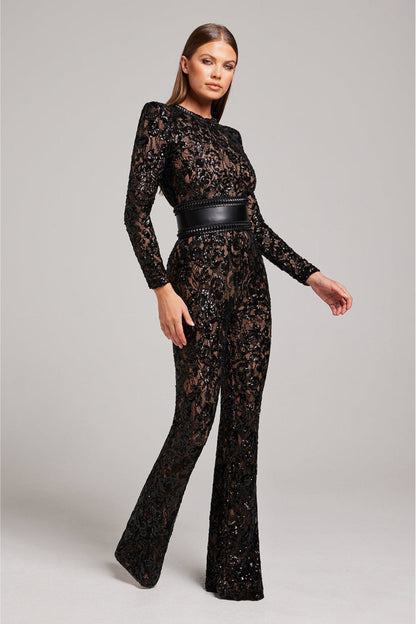 Vrouwelijke Jumpsuit Lange Mouw Met Pailletten en Kant