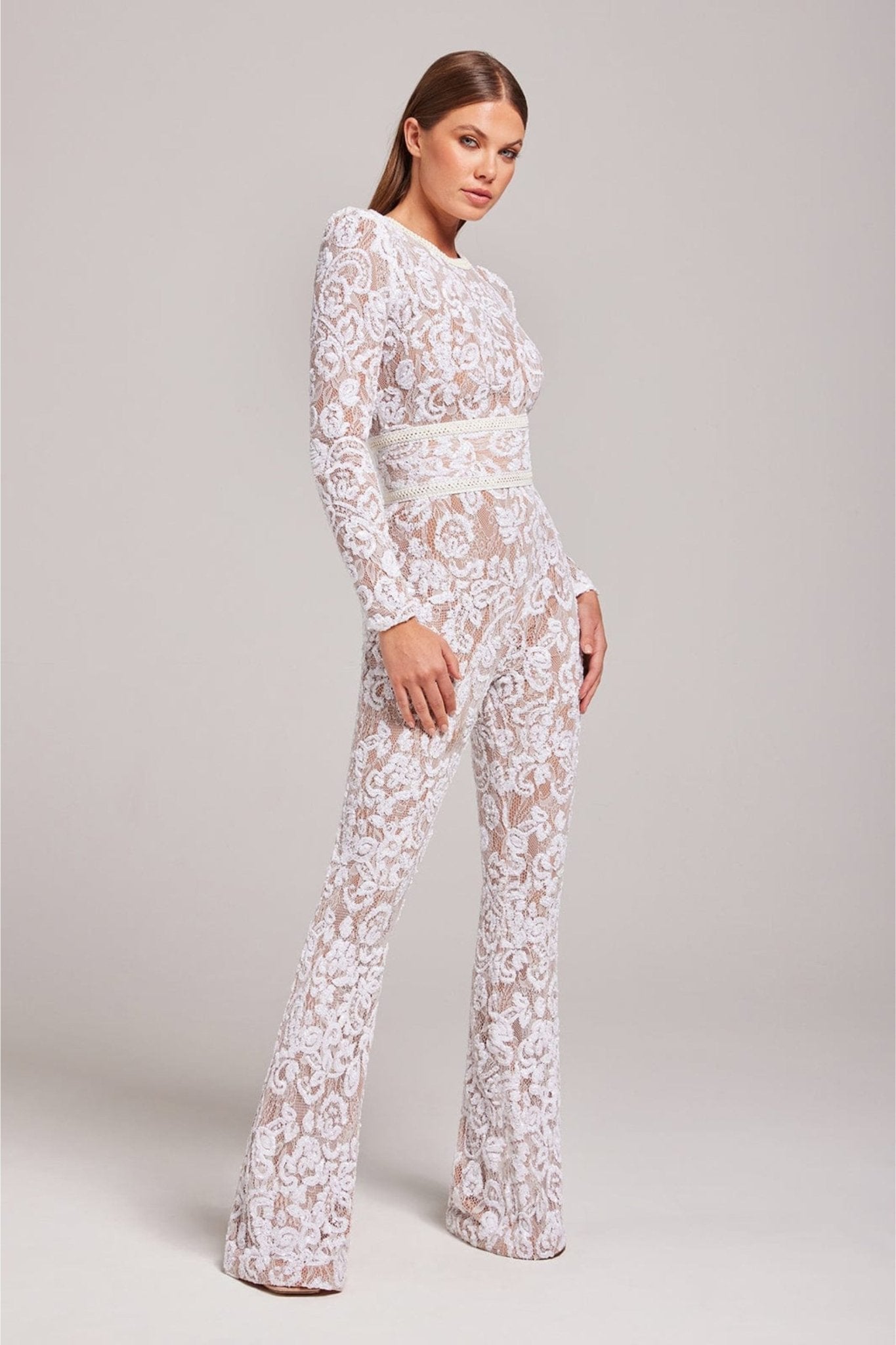 Vrouwelijke Jumpsuit Lange Mouw Met Pailletten en Kant