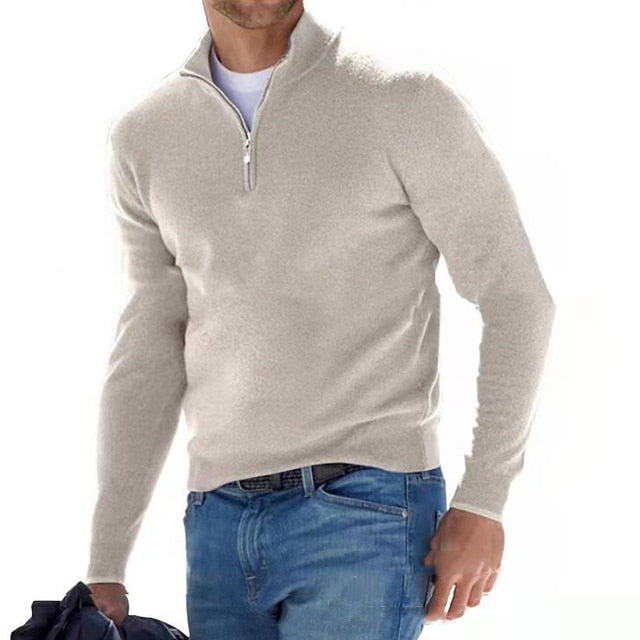 Heren Trui Merino Wol V-hals met Rits - Mode Vibes
