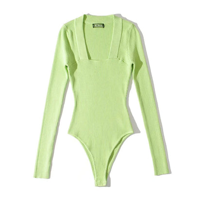 Dames Body Retro Geribd met Vierkant Halslijn