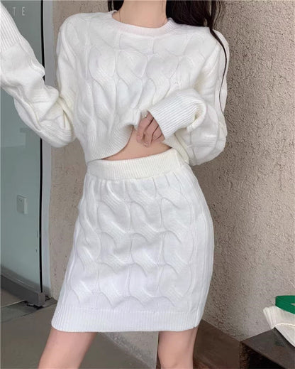 Dames Gebreide Set met Rok en Trui Tweedelig Stijlvol