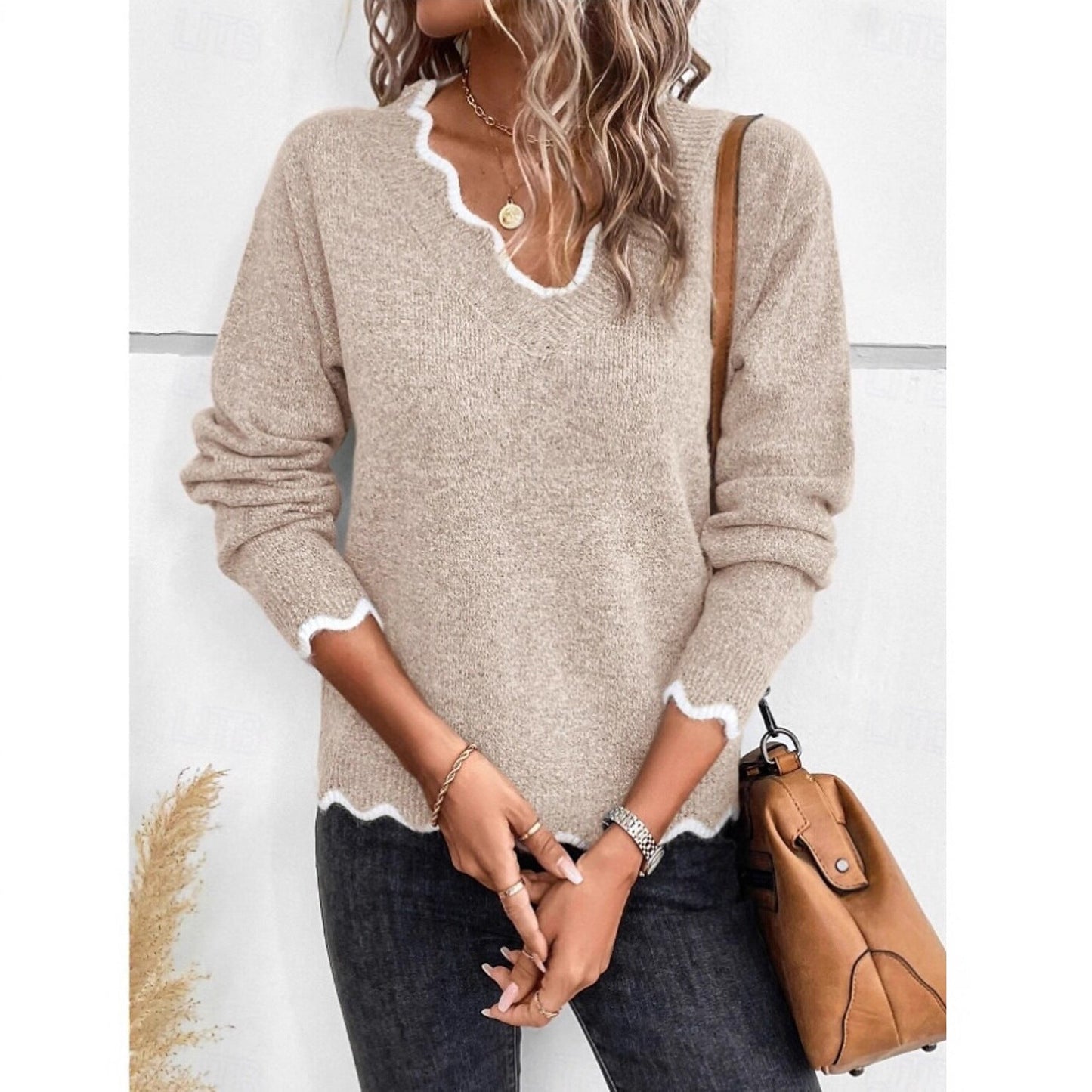 Dames Trui Warm Gebreid met V-Hals Modieus Design