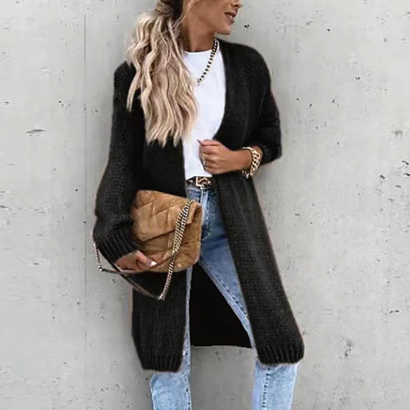 Elegante Kasjmier Damescardigan op Middellange Lengte – Voor Herfst en Winter