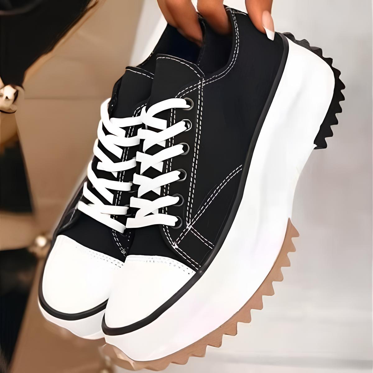 Dames Platform Sneakers – Trendy Lage Canvas Schoenen met Dikke Zool