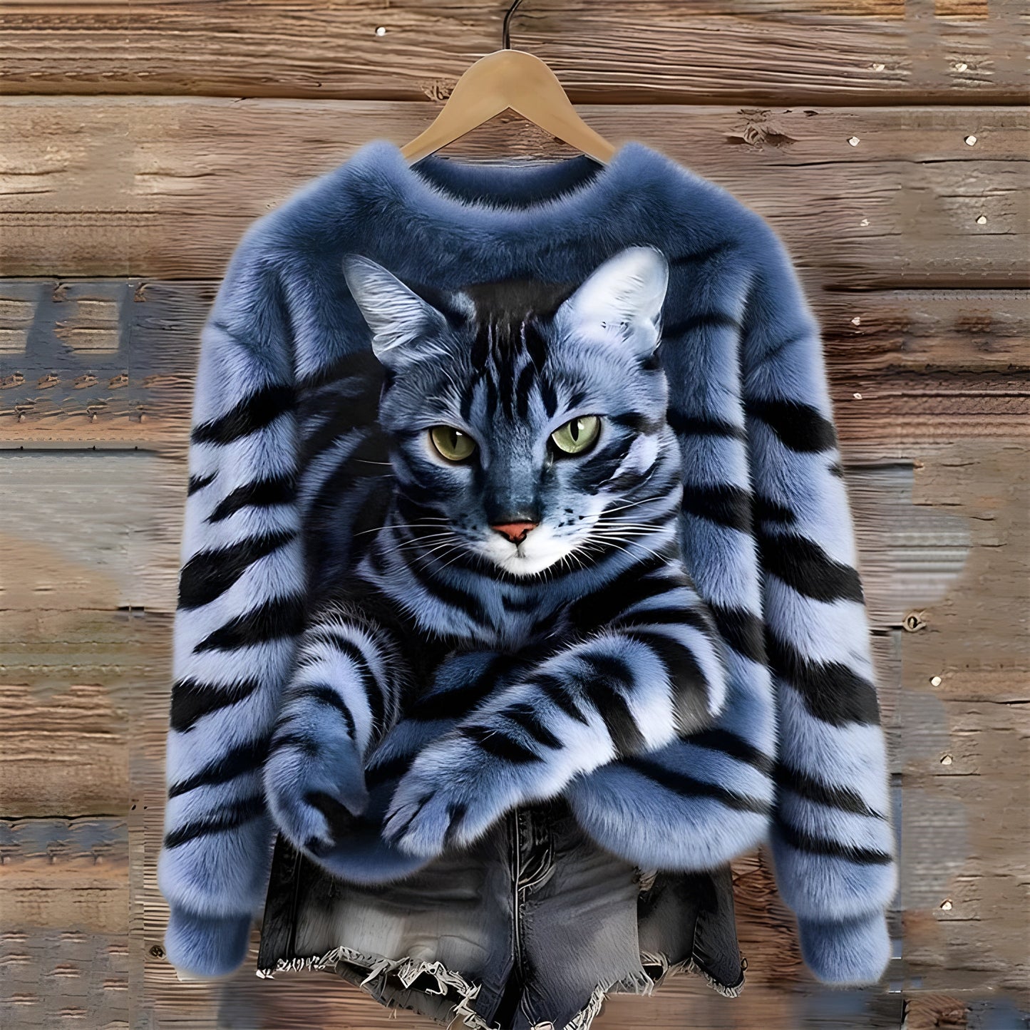 Dames Sweater Met Kattenprint Comfortabele Pasvorm