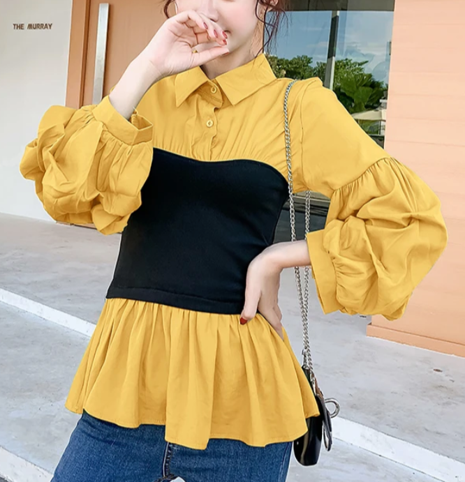 Vrouwelijke Blouse met Lantaarnmouwen en Plooien - Mode Vibes