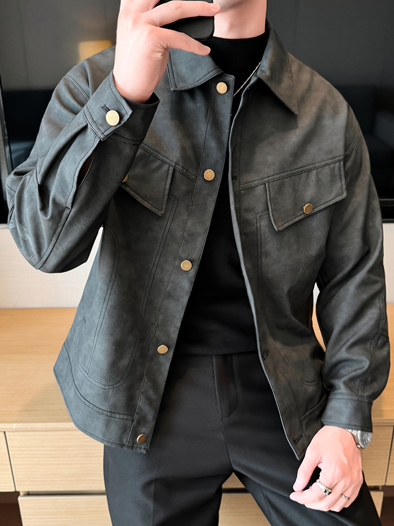 Herenjas Kunstleder Biker Stijl Casual Trendy - Mode Vibes