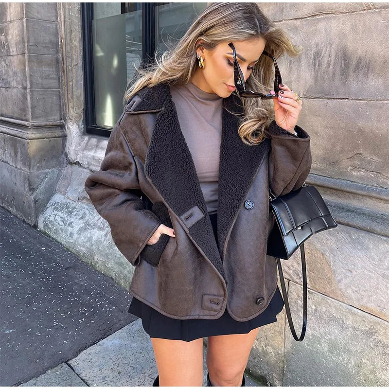 Dames Pilotenjas Oversized met Teddy Voering en Knopen