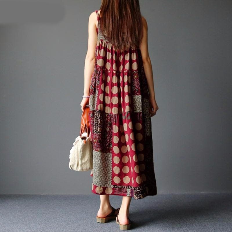 Hippiejurk met Stippen en Bloemenprint Zomerjurk