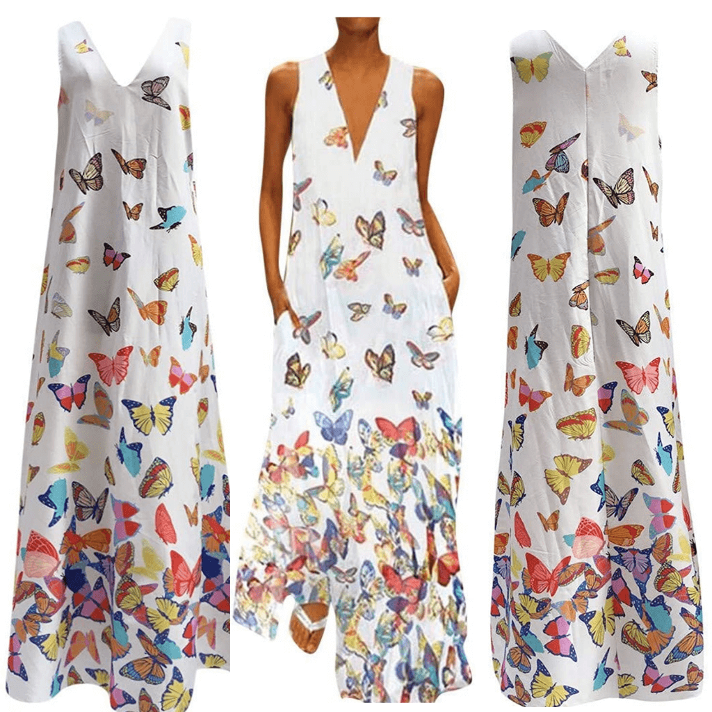 Mouwloze Zomerjurk Vlinderpatroon Maxi Jurk Malia