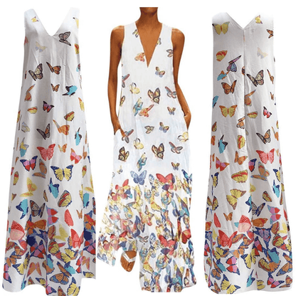 Mouwloze Zomerjurk Vlinderpatroon Maxi Jurk Malia