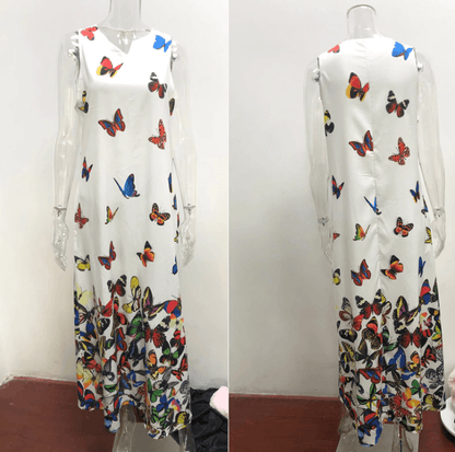 Mouwloze Zomerjurk Vlinderpatroon Maxi Jurk Malia