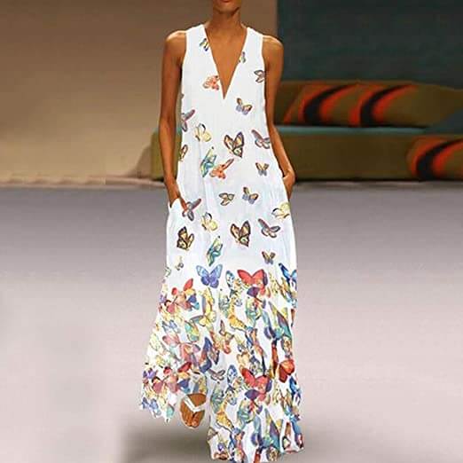 Mouwloze Zomerjurk Vlinderpatroon Maxi Jurk Malia - Mode Vibes