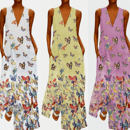 Mouwloze Zomerjurk Vlinderpatroon Maxi Jurk Malia