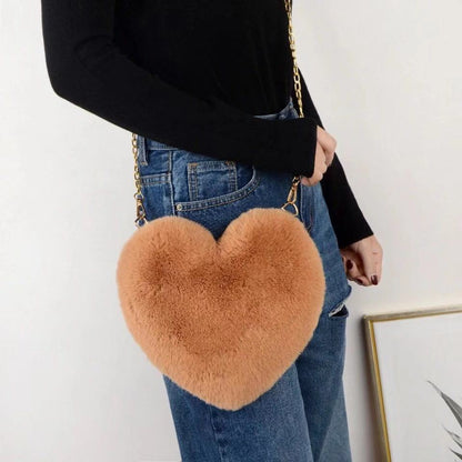 Dames Pluche Crossbody Tas Hartvormig met Ketting Details