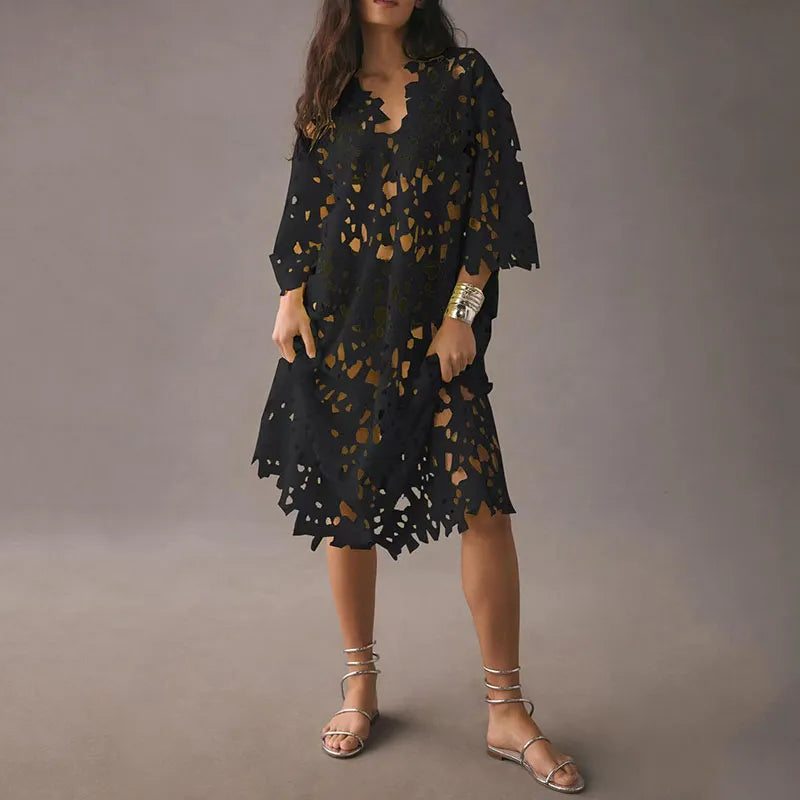 Bloemen Midi Jurk met Oogjesveter Zomerjurk Vrouw