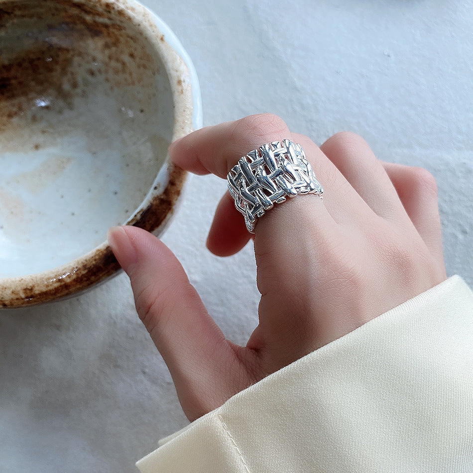 Gevlochten Dames Ring Brede Zilverkleurig Trendy Model