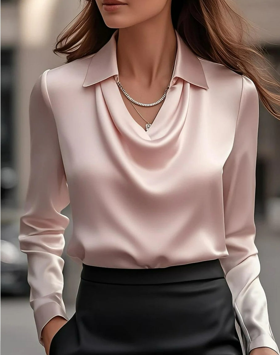 Dames Blouse Satijnen Look Trendy met V-Waterval Hals