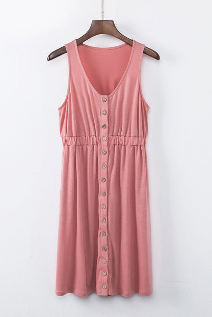ZomerZin Mouwloze Knopen Mini Jurk