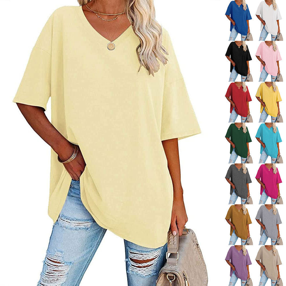 Dames V-hals T-shirt Losse Fit Basis Top