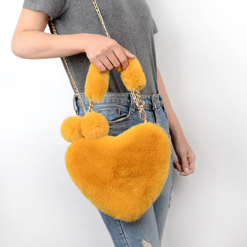 Dames Plush Handtas Hartvorm Met Ketting Detail