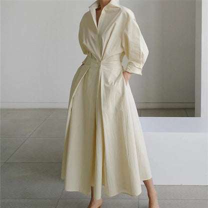 Dames Jurk met Overhemdkraag Elegante Stijl