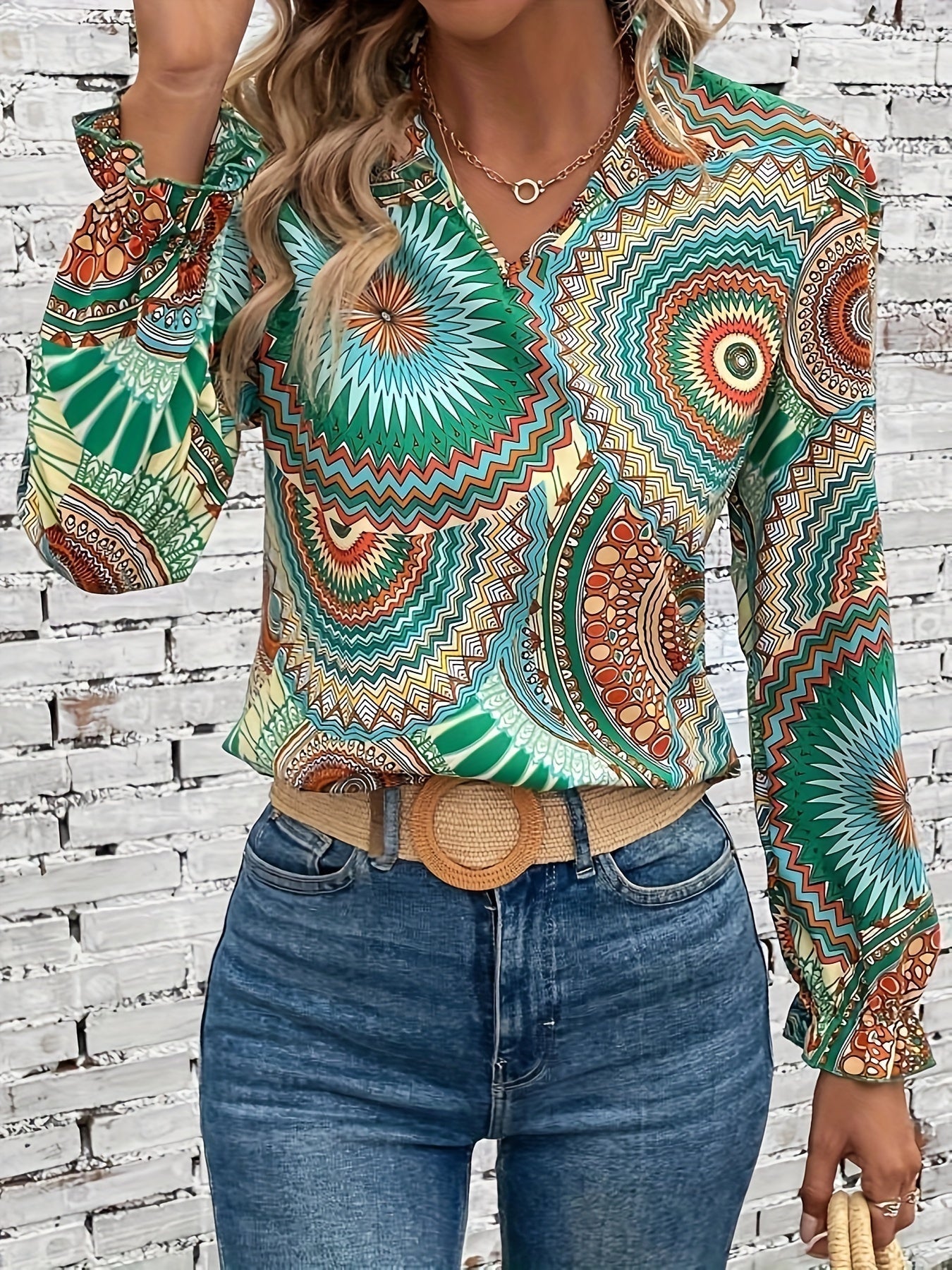 Dames Blouse Bloemenpatroon V-Hals Lente Herfst - Mode Vibes