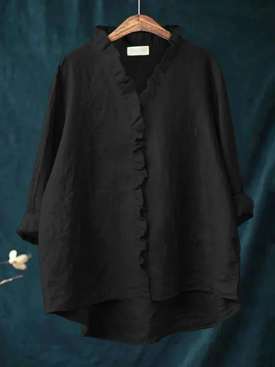 Dames Blouse Katoen Linnen Casual Met Ruches