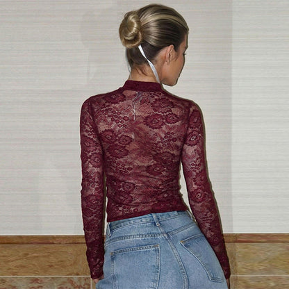 Dames Top met Kanten Details en Strik Lange Mouwen