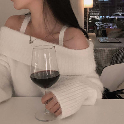 Dames Gebreide Off-shoulder Trui Stijlvol Trendy
