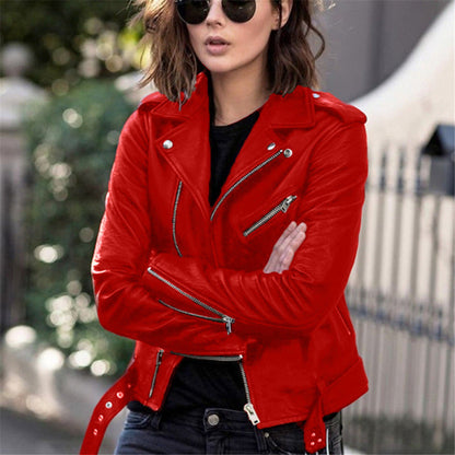 Dames Biker Jas van PU Leder Look Trendy en Stijlvol